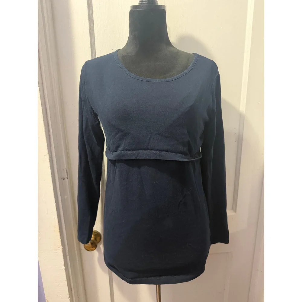 Luvmabelly Navy Blue Nursing Long Sleeve Top Scoop Neck Maternity Small